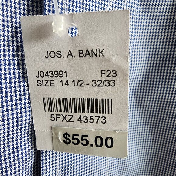 14.5 32/33 Blue Dress Shirt Jos A Bank Traveler New Houndstooth Tailored Fit Nwt - Picture 5 of 17